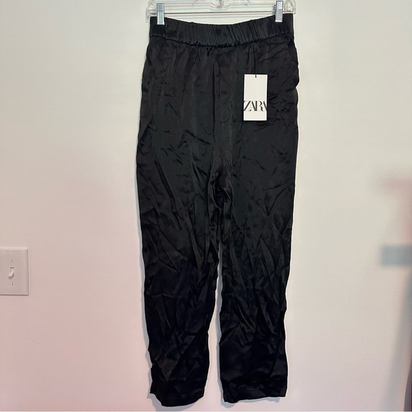 New ZARA SATIN EFFECT TROUSERS PANTS black - Picture 2 of 8